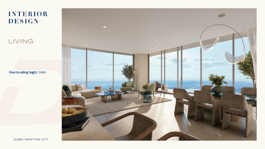 Living room with sea views at Chelsea Residences