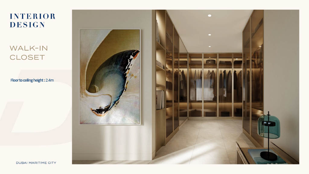 Walk-in closet interior at Chelsea Residences