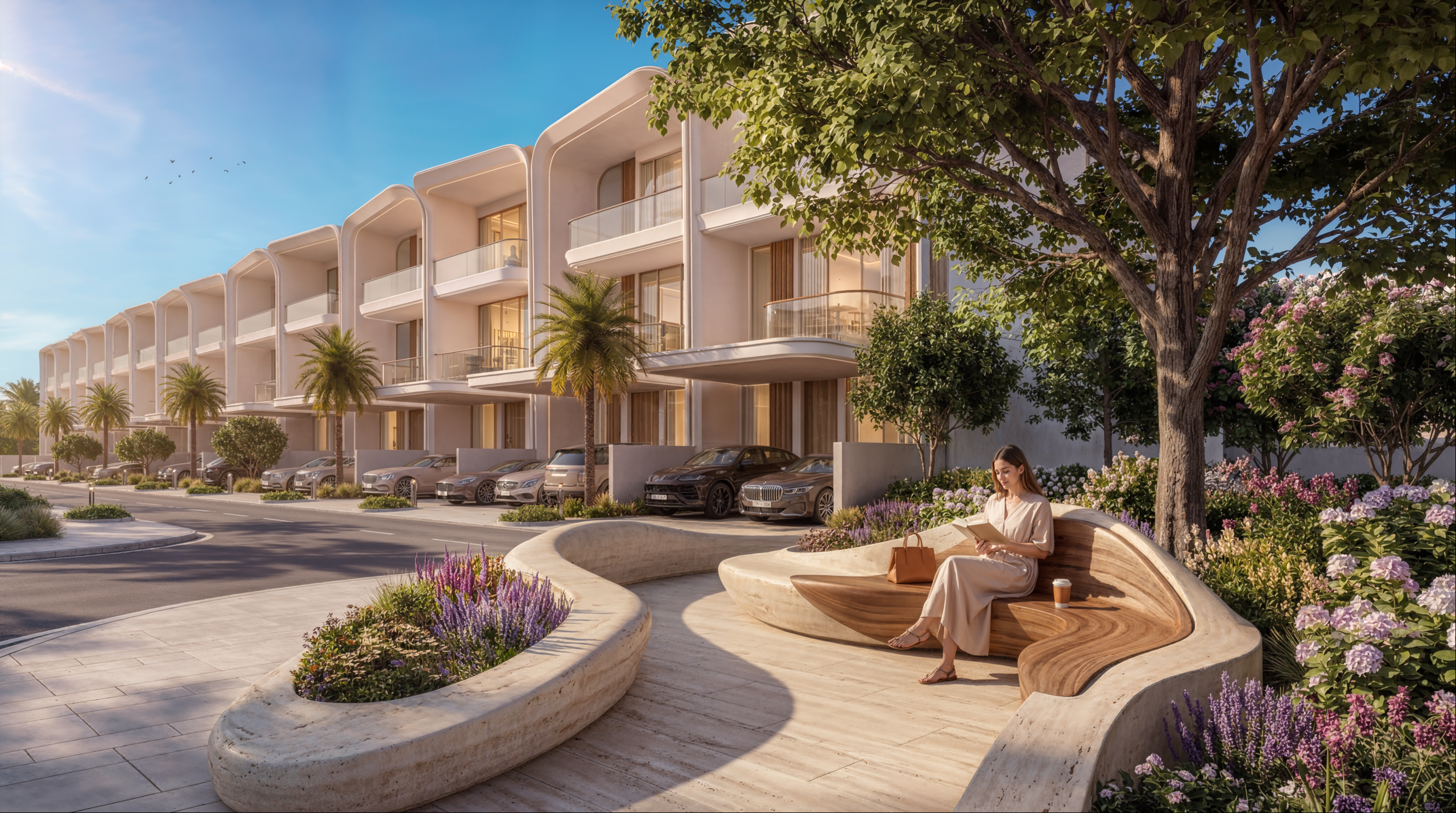 Landscaped townhouse street at Greenz by Danube