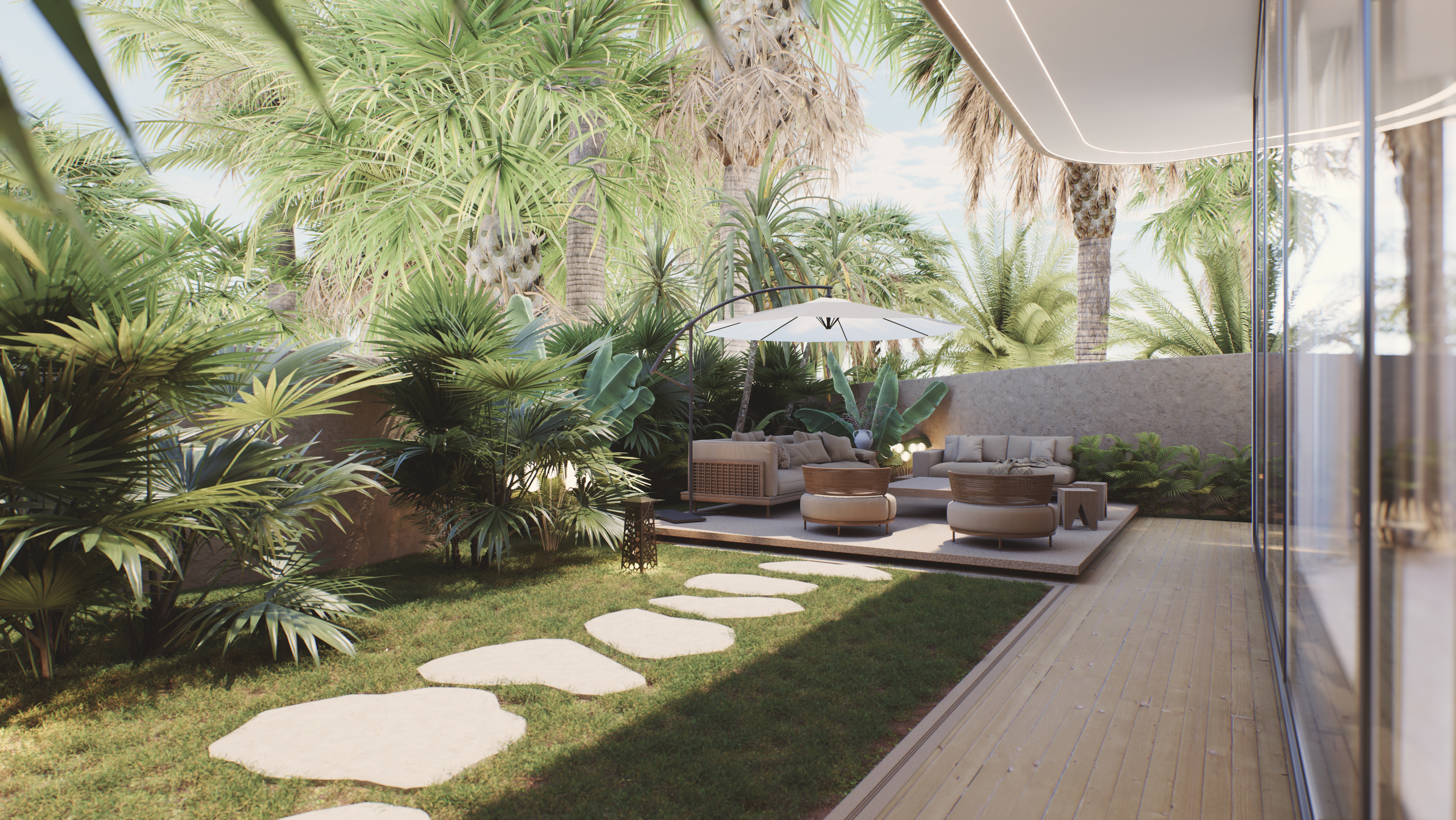 Landscaped private garden at Greenz by Danube