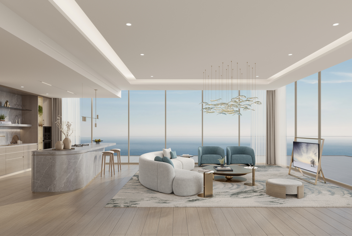 Living area in a three-bedroom residence at The Meriva Collection, Dubai Islands