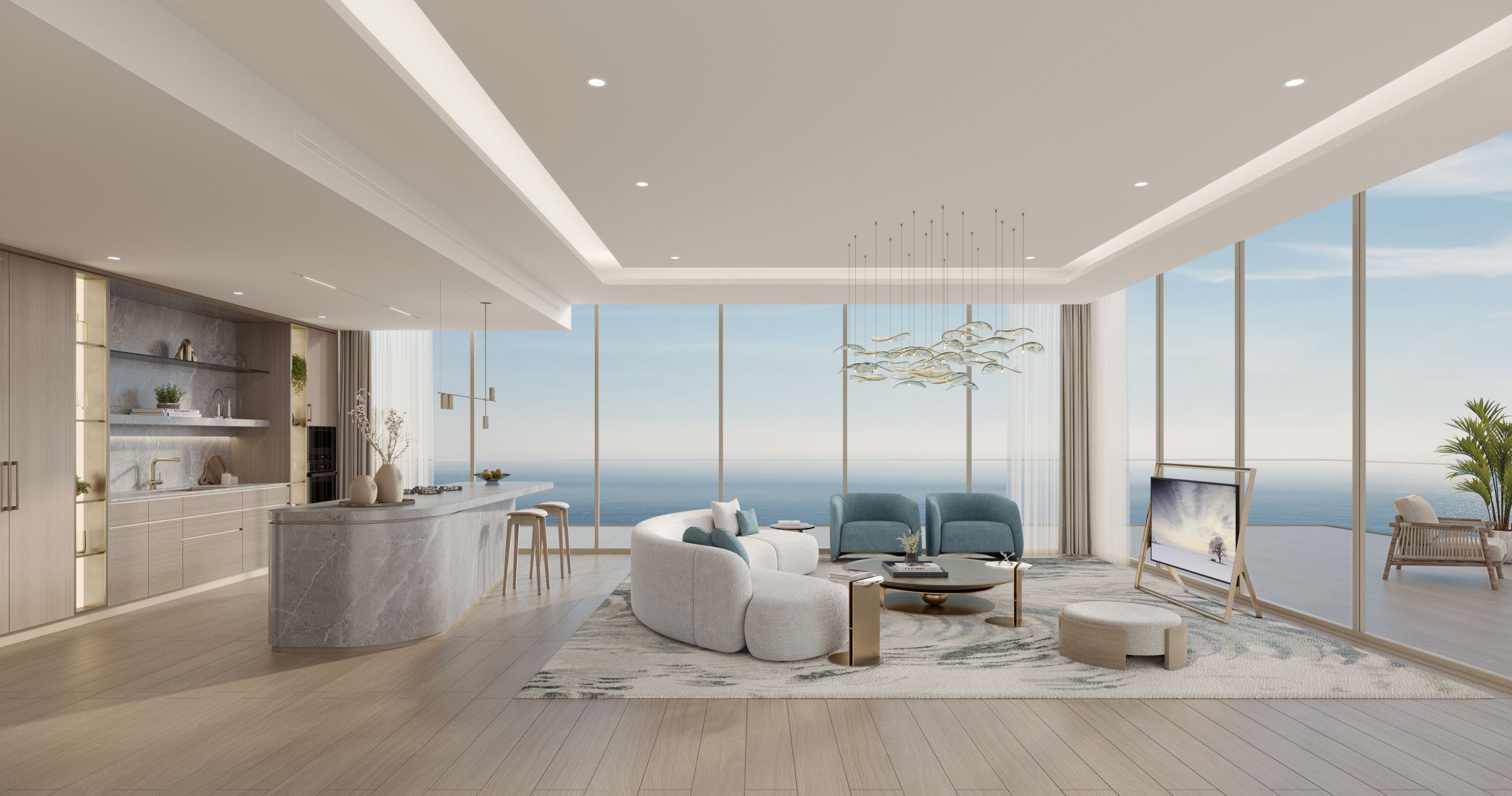 The Meriva Collection — Three-Bedroom Living Area Living area in a three-bedroom residence at The Meriva Collection, Dubai Islands