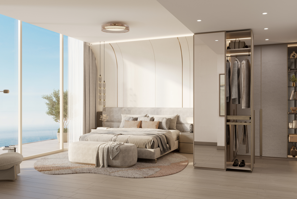 Main bedroom in a three-bedroom residence at The Meriva Collection, Dubai Islands