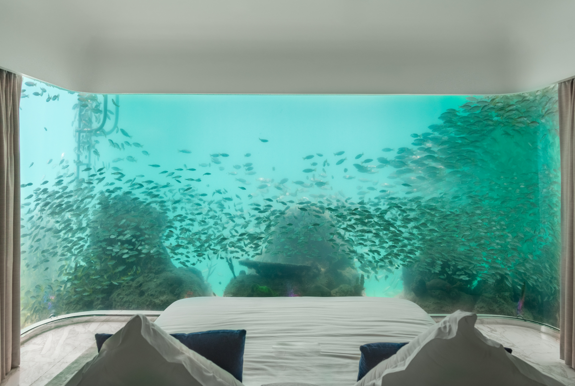 Floating Seahorse underwater bedroom aquarium at The Heart of Europe