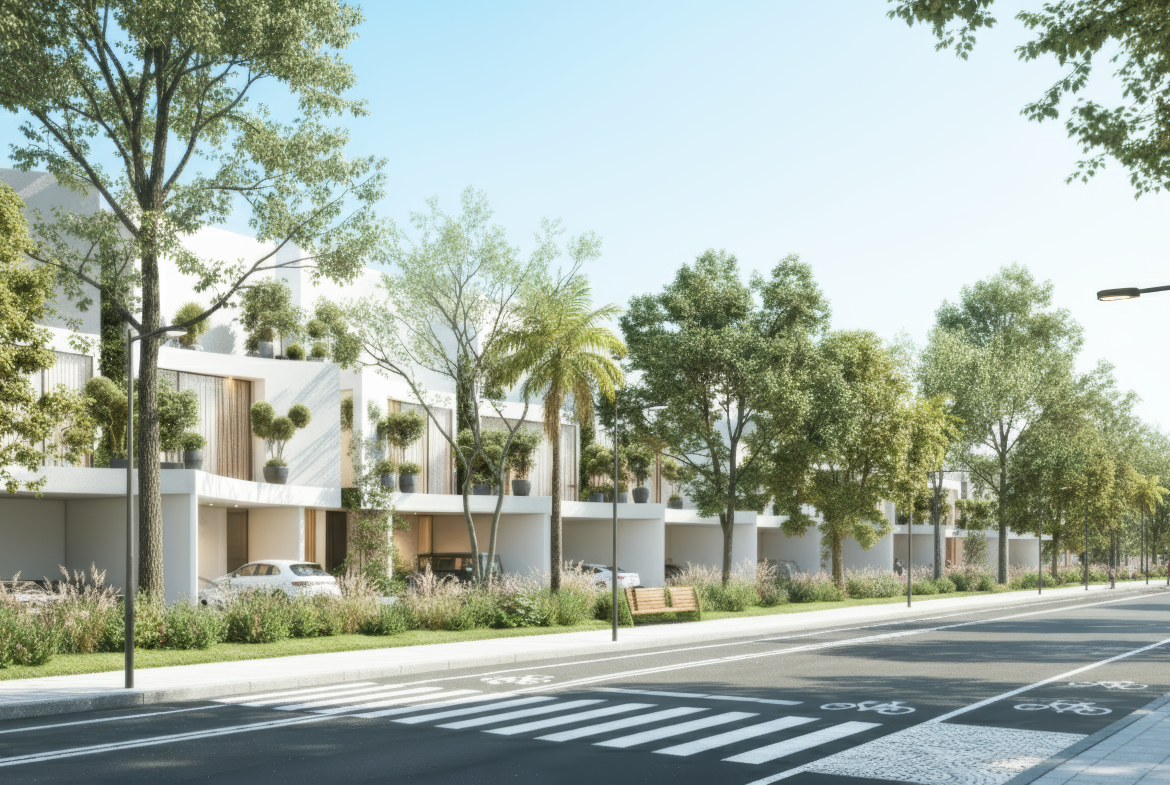 Landscaped residential street and cycle path at Lunaya by Zaya