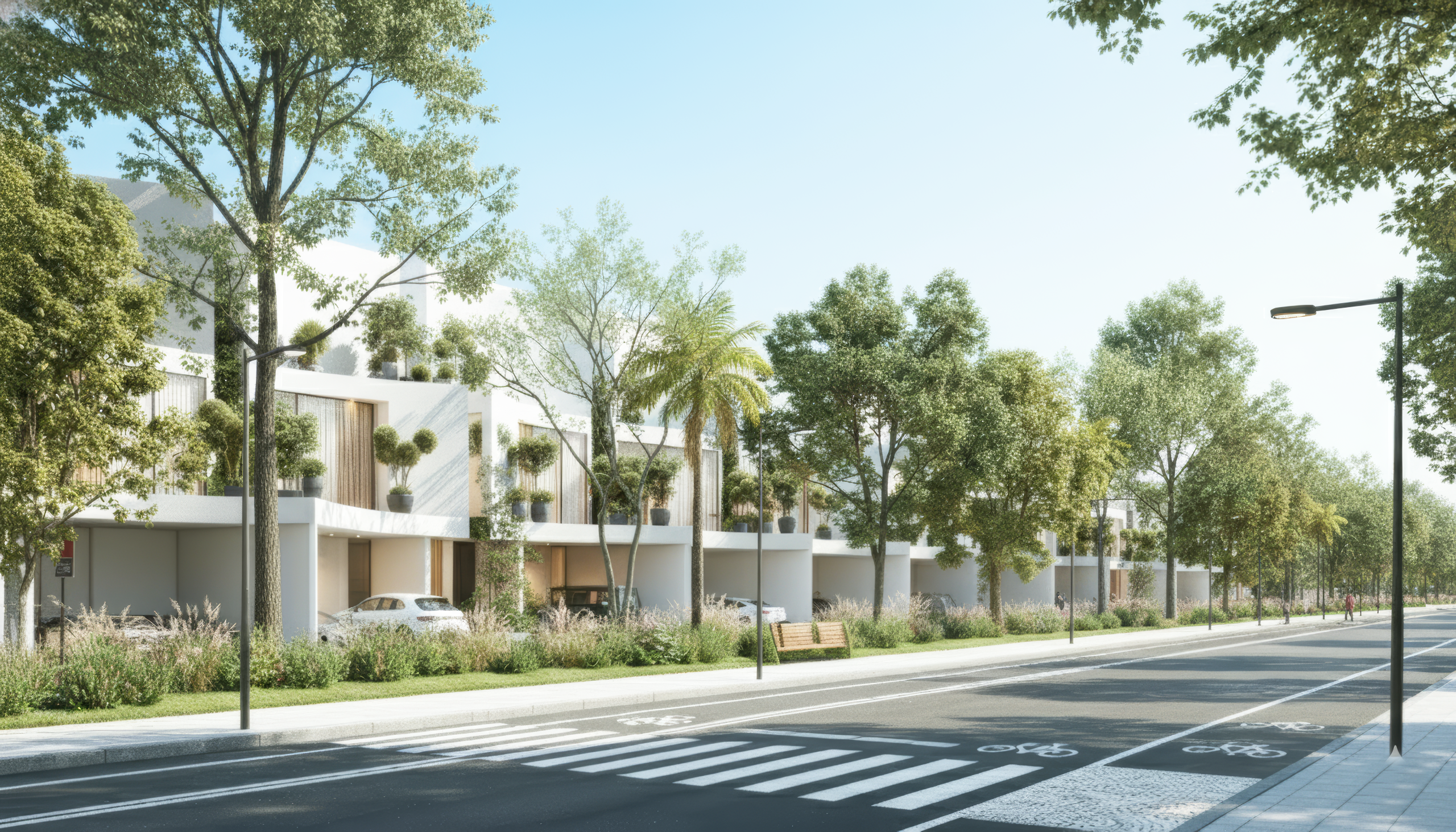 Landscaped residential street and cycle path at Lunaya by Zaya