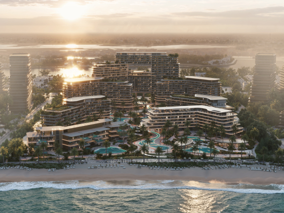 Aerial view of The Meriva Collection beachfront development on Dubai Islands