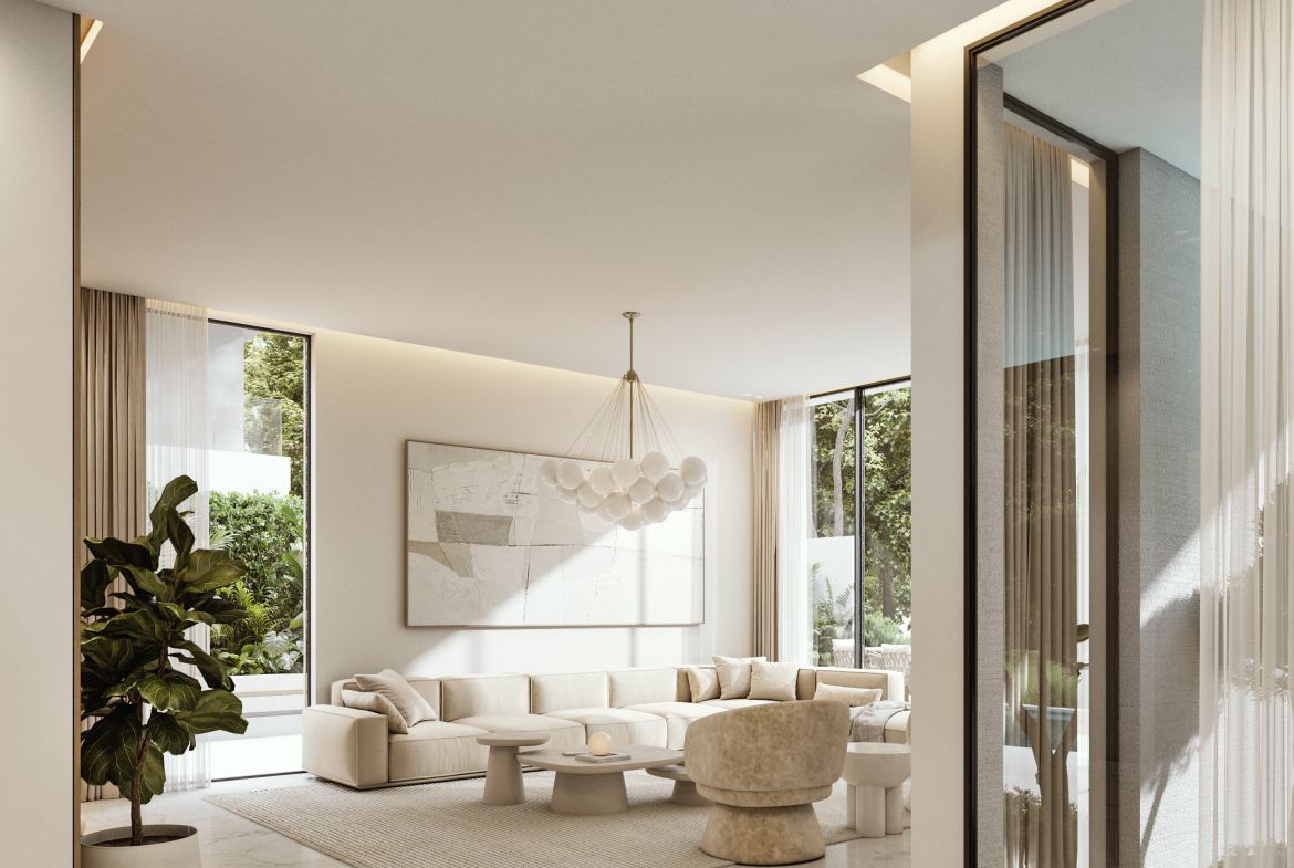 Double-height living room in a Lunaya residence