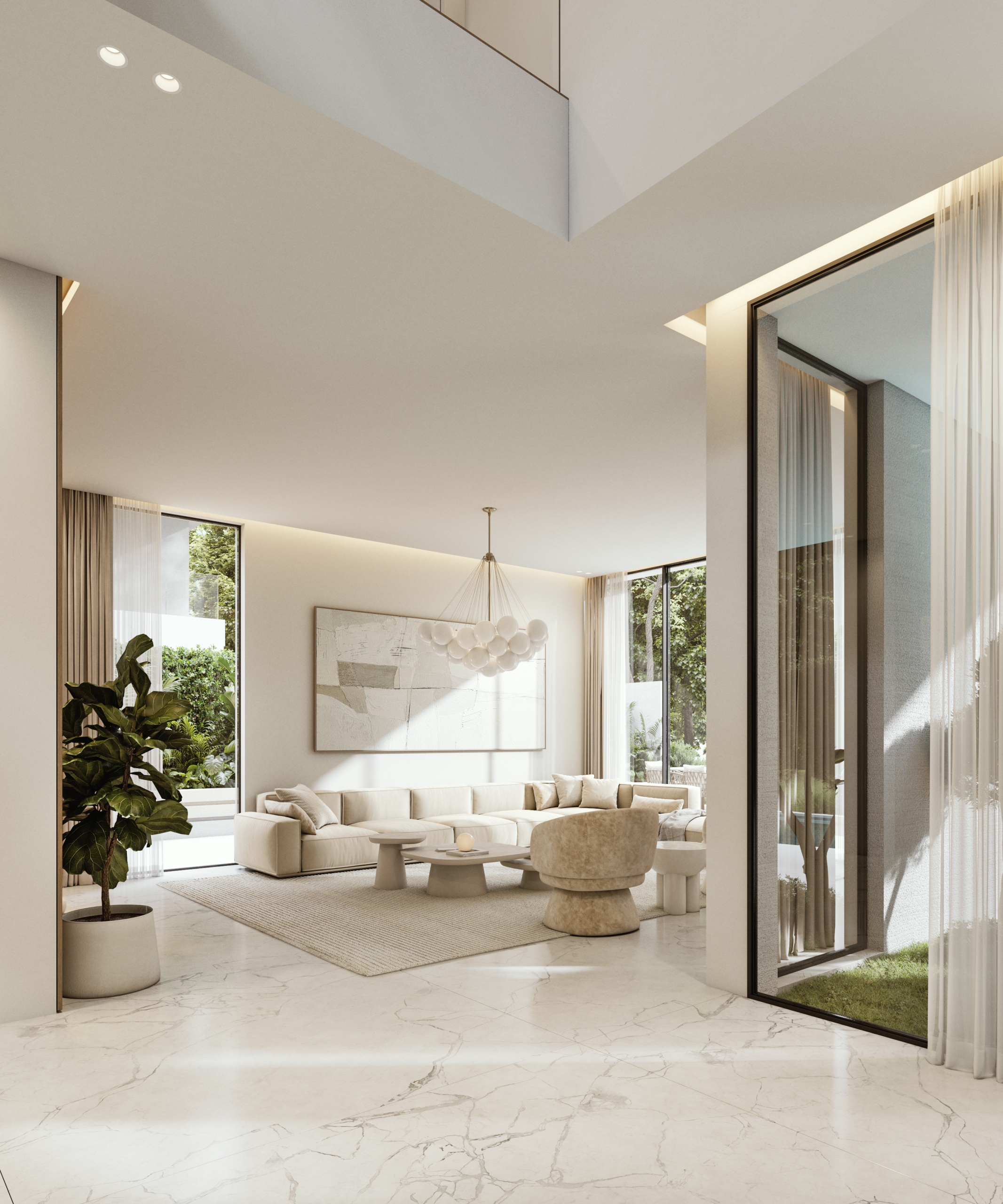 Double-height living room in a Lunaya residence
