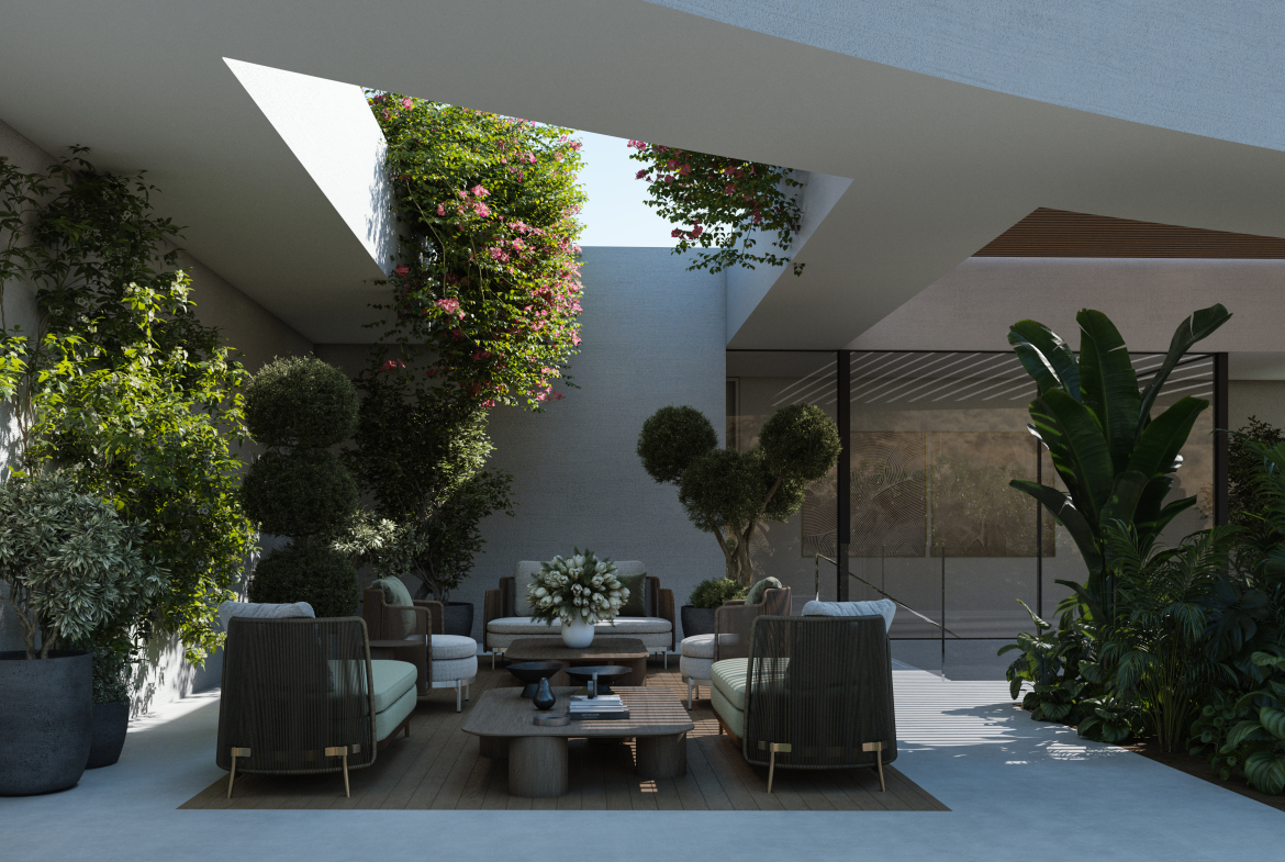 Roof garden and landscaped view from a Lunaya residence