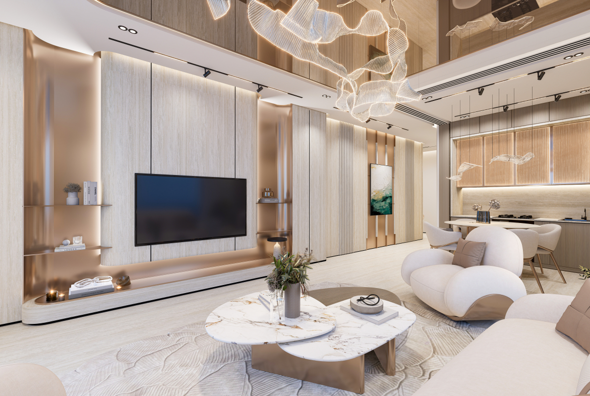 Contemporary living room at Breez by Danube