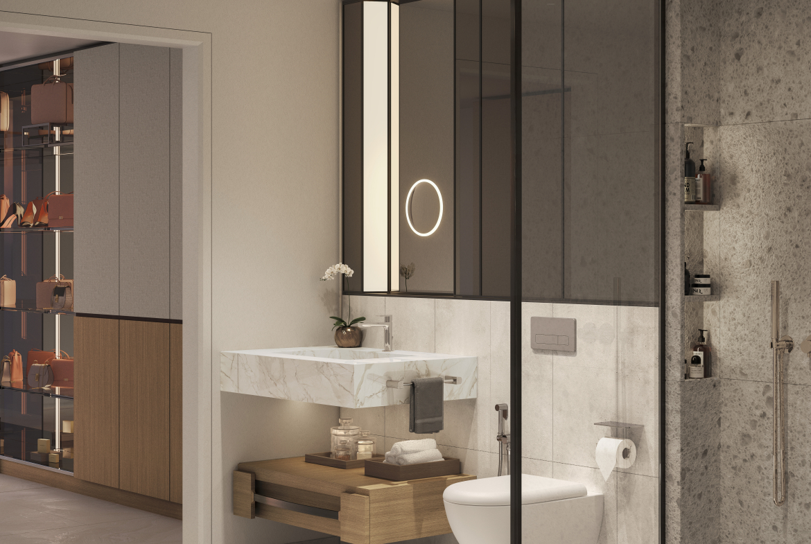 One River Point apartment bathroom