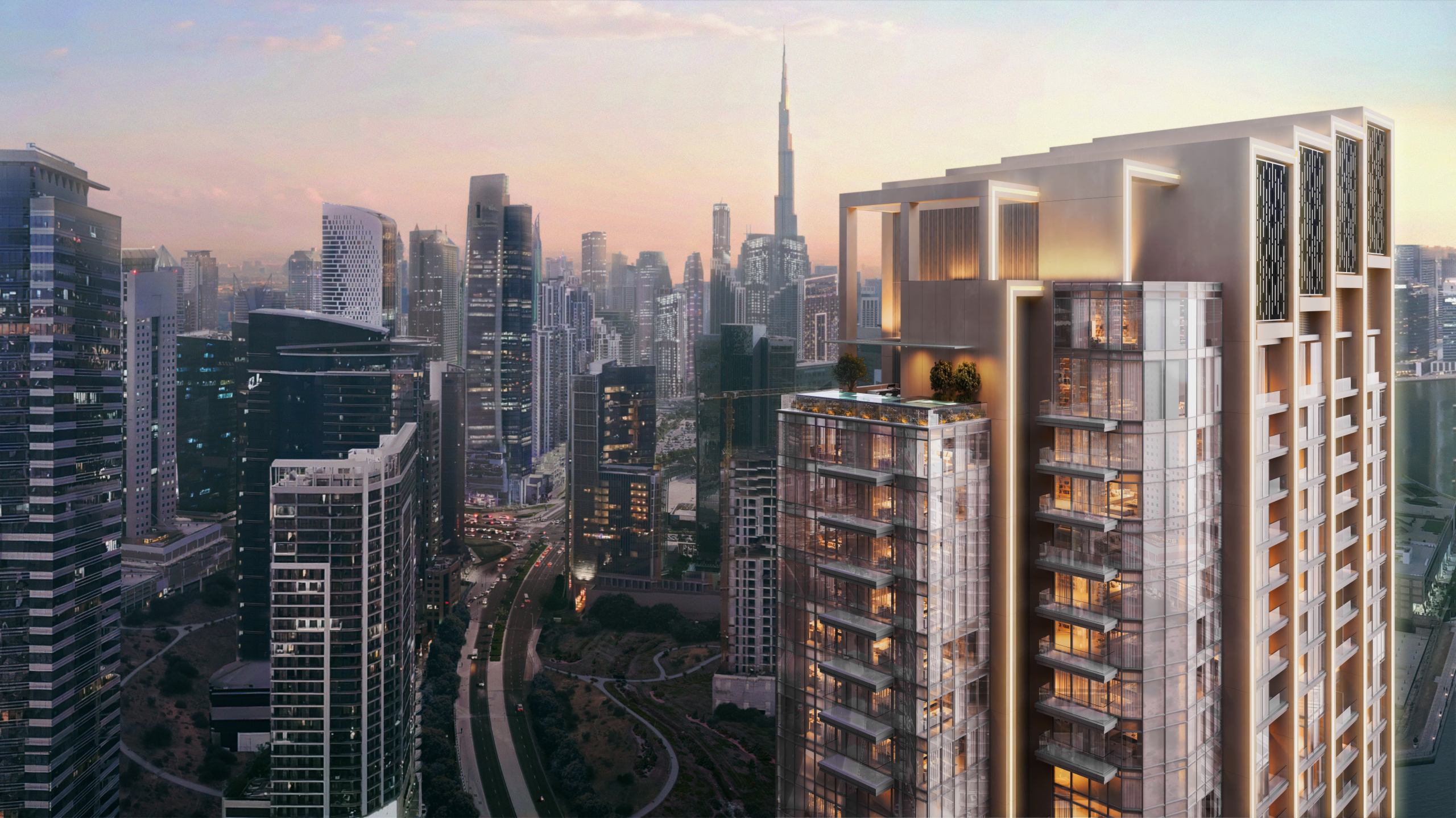 One River Point rooftop and tower facade