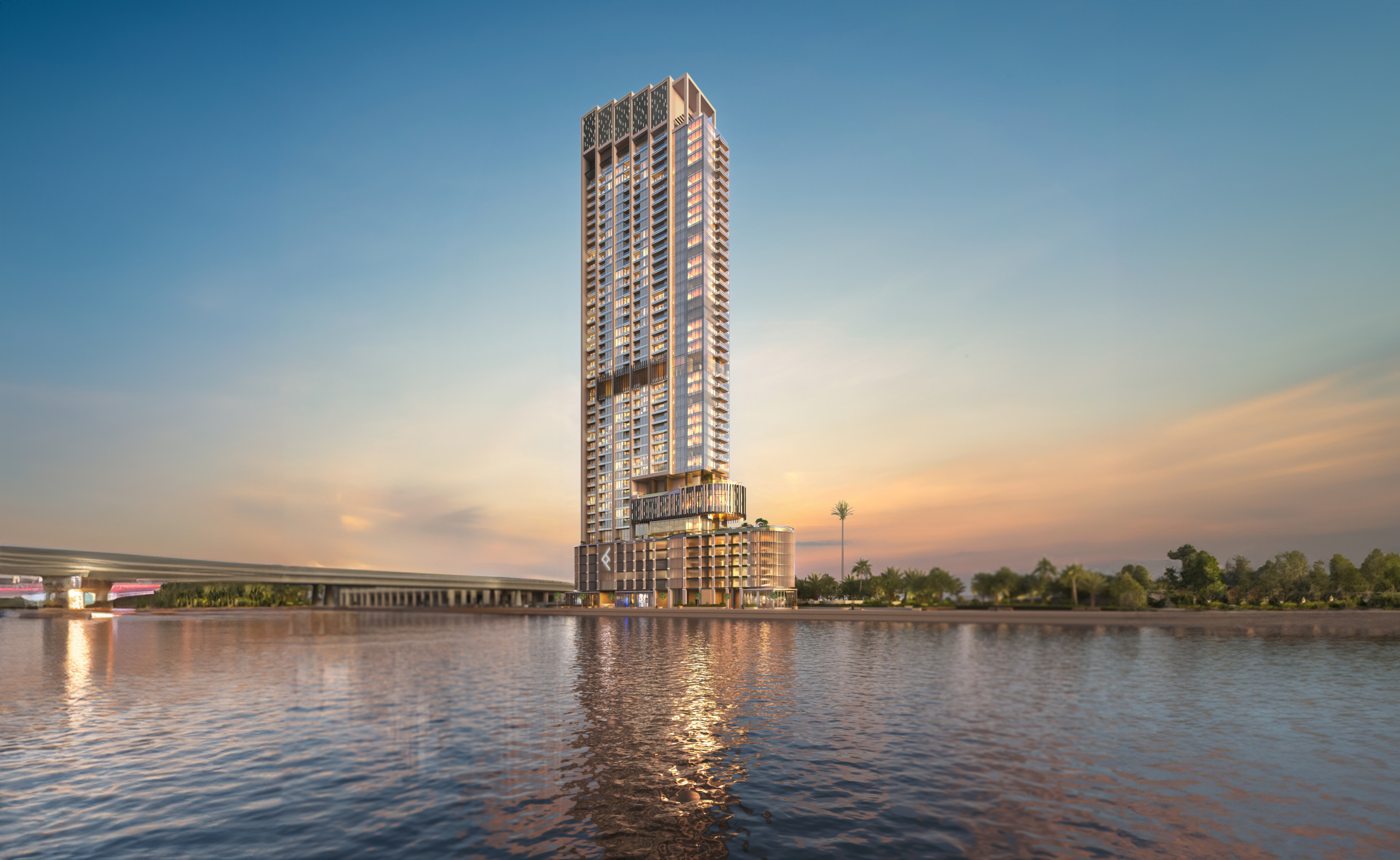 One River Point tower overlooking Dubai Canal