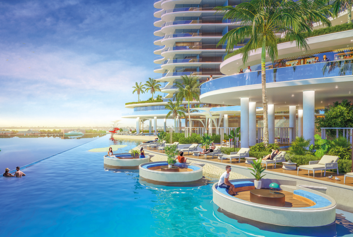 Waterfront pool deck at Oceanz 3 by Danube