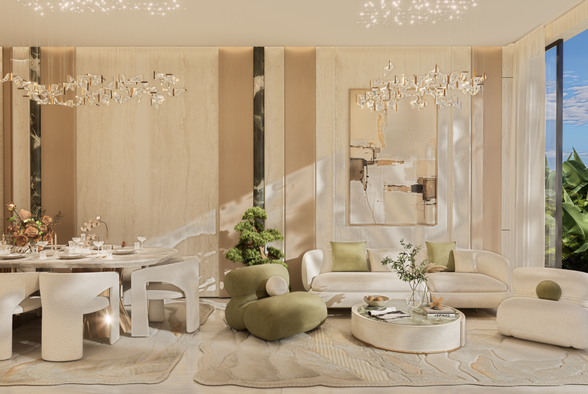 Open-plan living and dining interior at Greenz by Danube