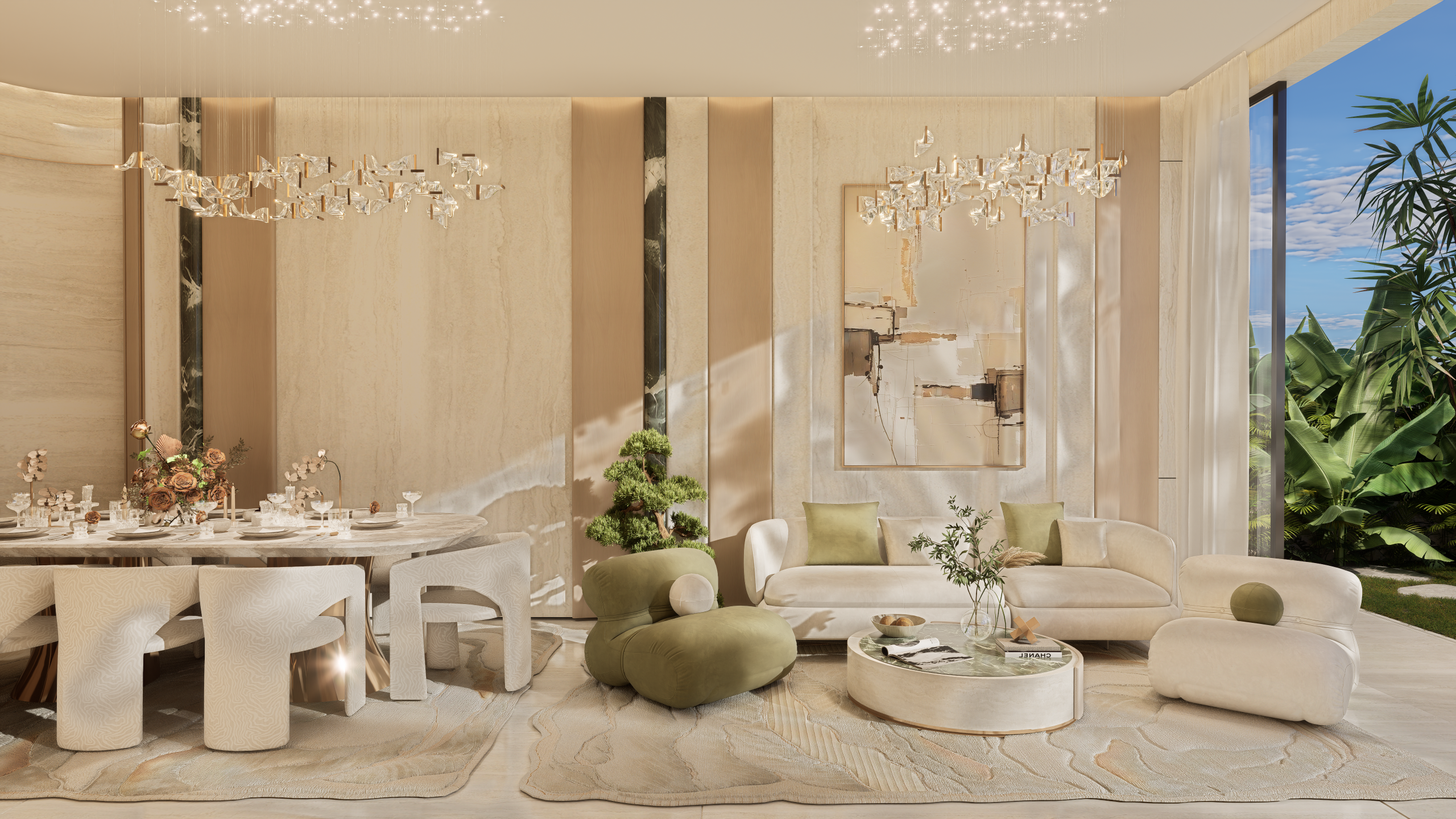 Open-plan living and dining interior at Greenz by Danube