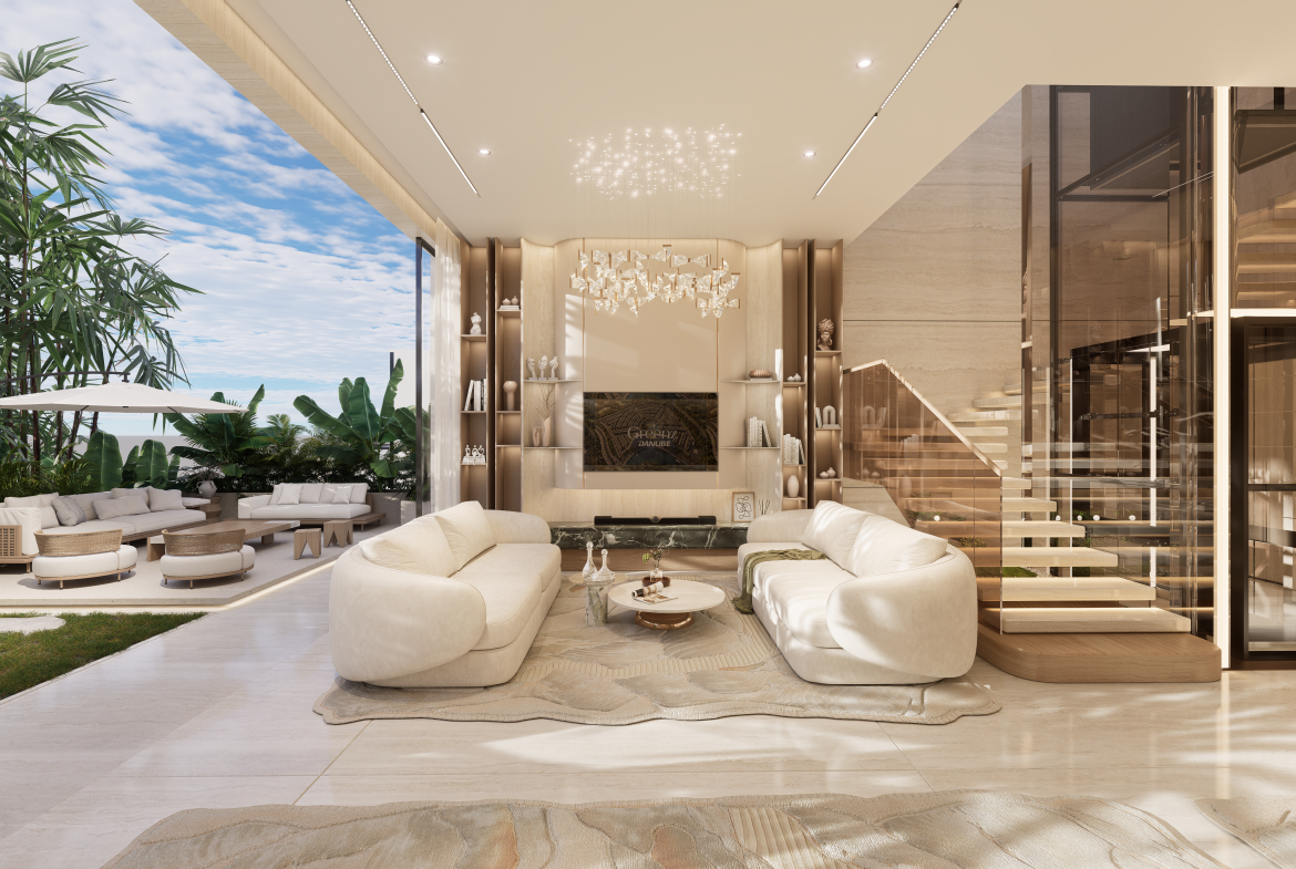Contemporary living room inside a Greenz by Danube villa