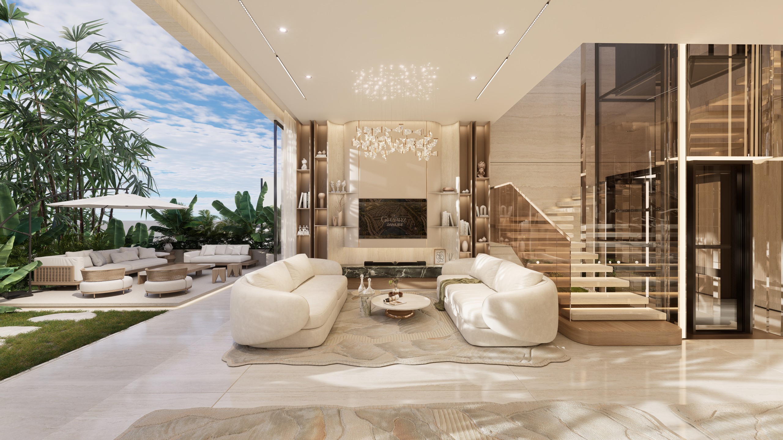 Contemporary living room inside a Greenz by Danube villa
