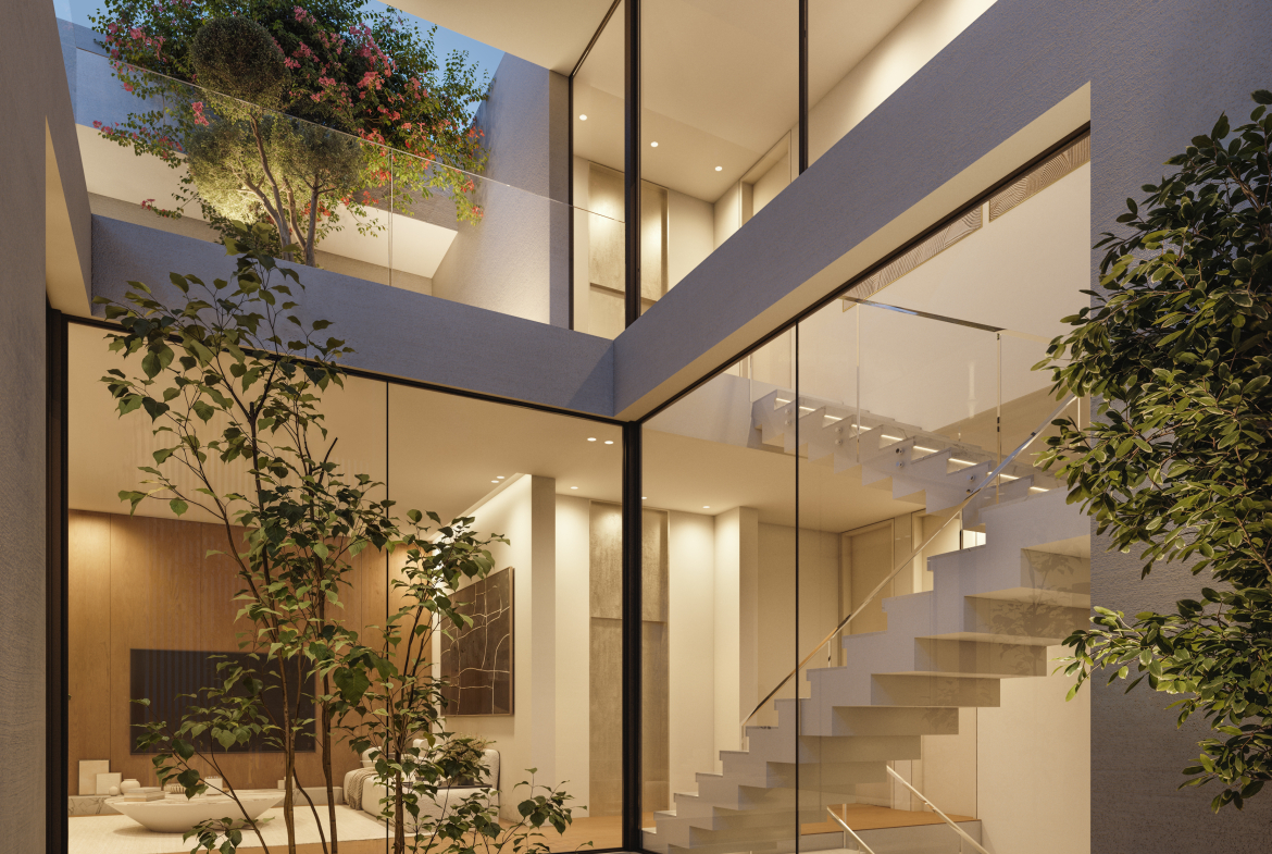 Landscaped internal patio in a Lunaya residence
