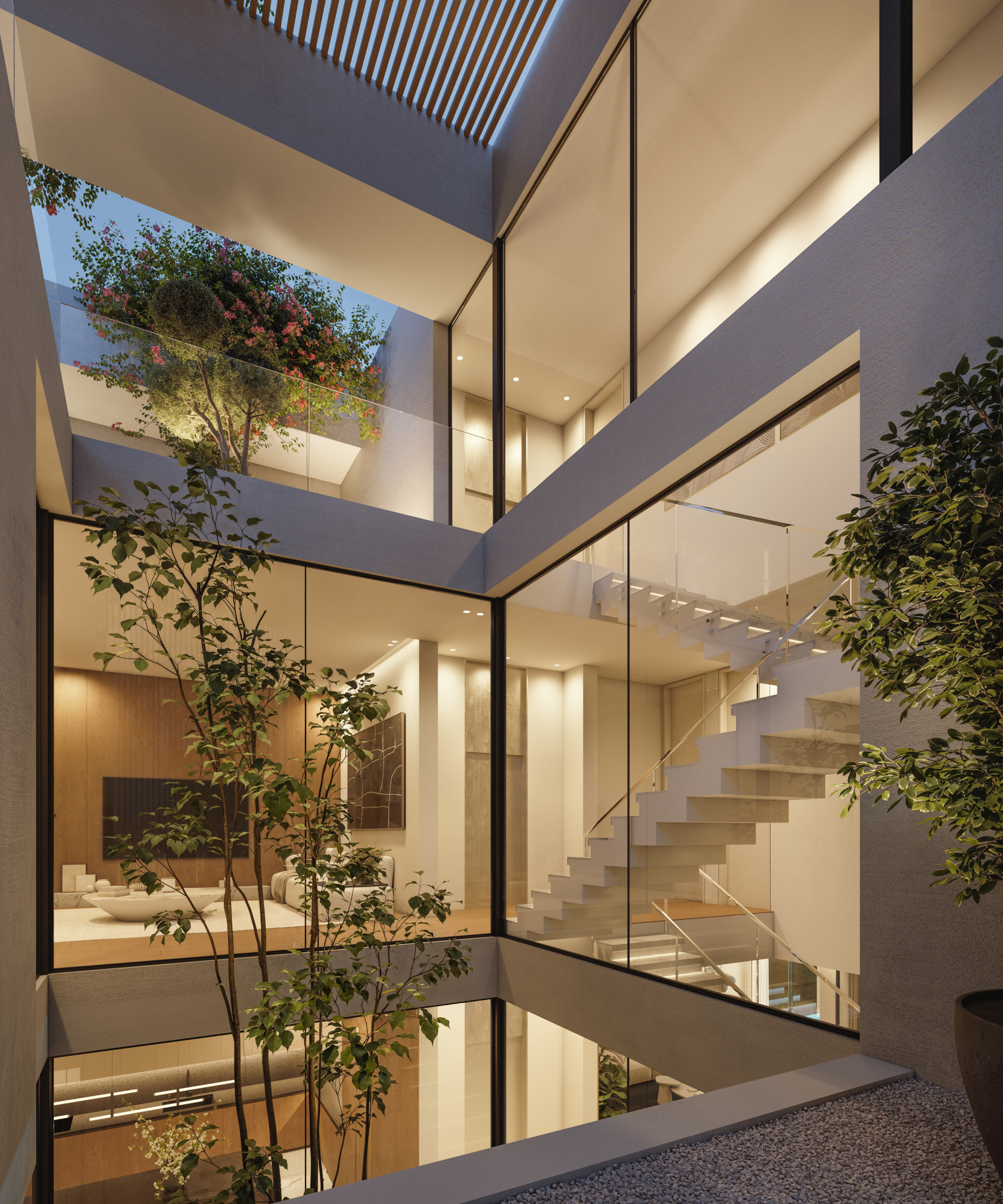 Landscaped internal patio in a Lunaya residence