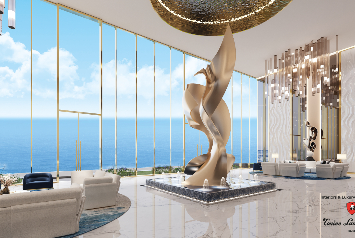 Sculptural arrival lobby at Oceanz 3