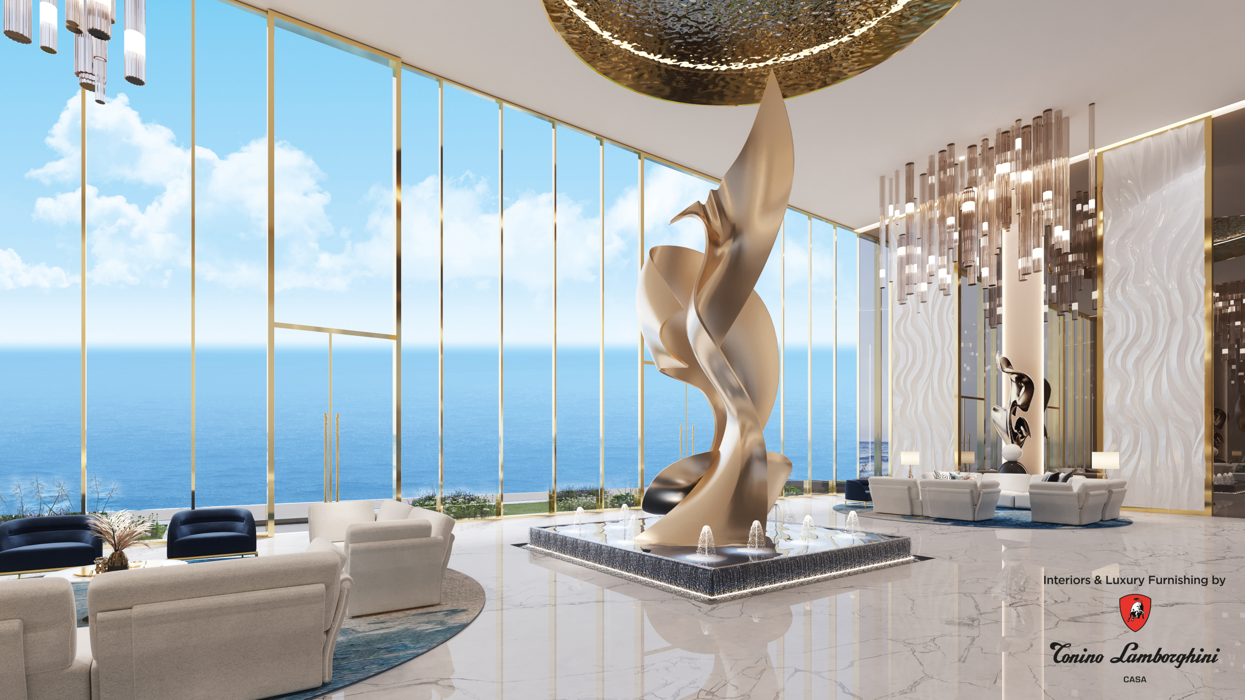 Sculptural arrival lobby at Oceanz 3