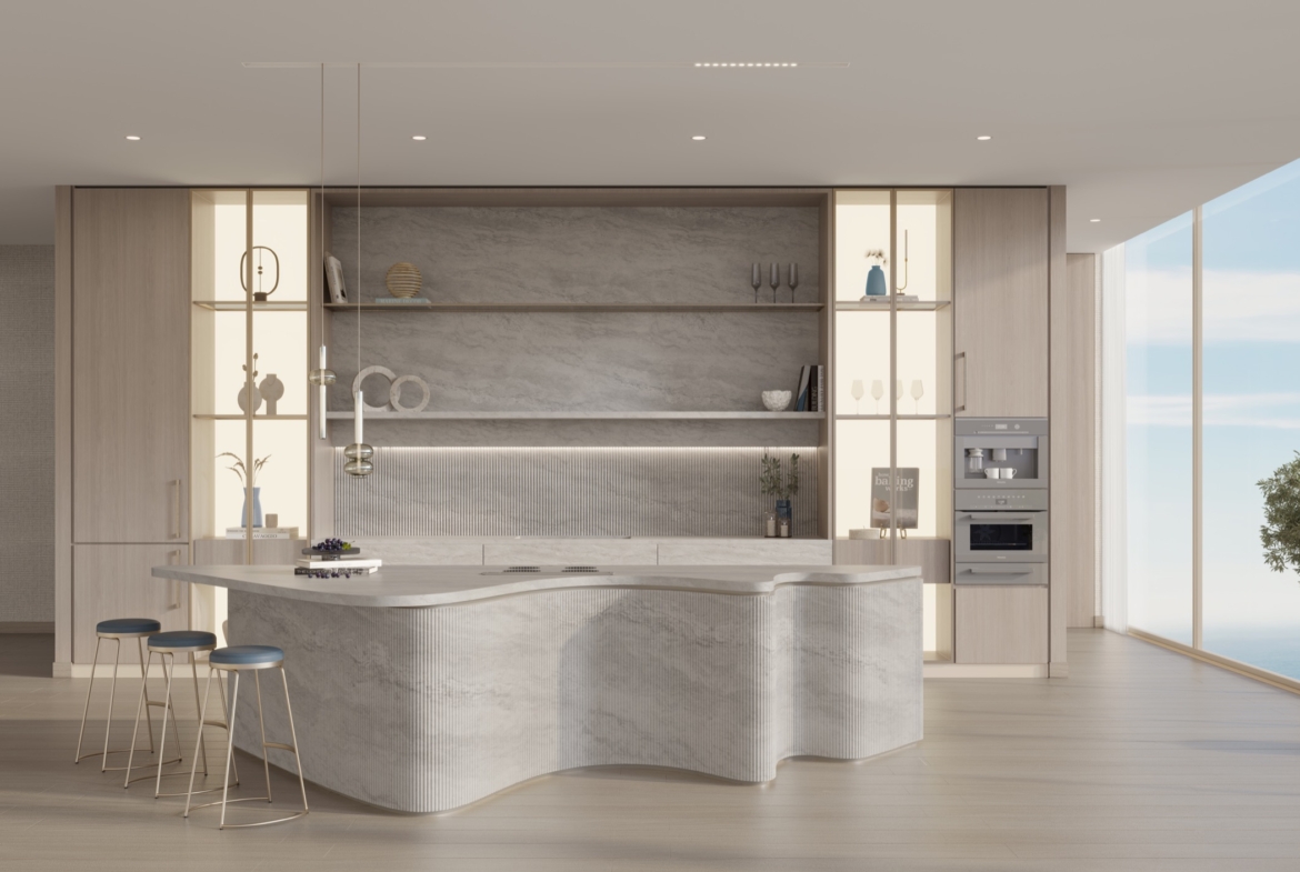 Penthouse kitchen interior at The Meriva Collection, Dubai Islands