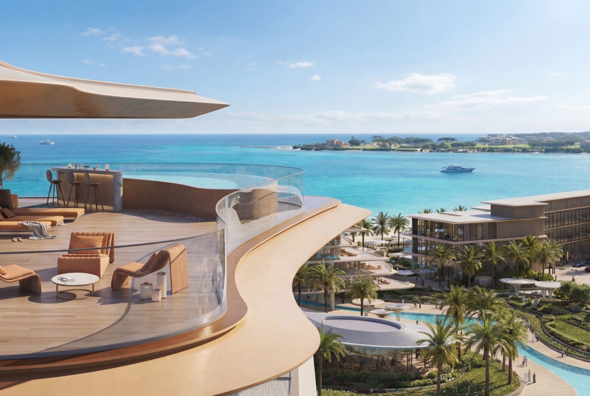 Penthouse terrace overlooking the waterfront at The Meriva Collection, Dubai Islands