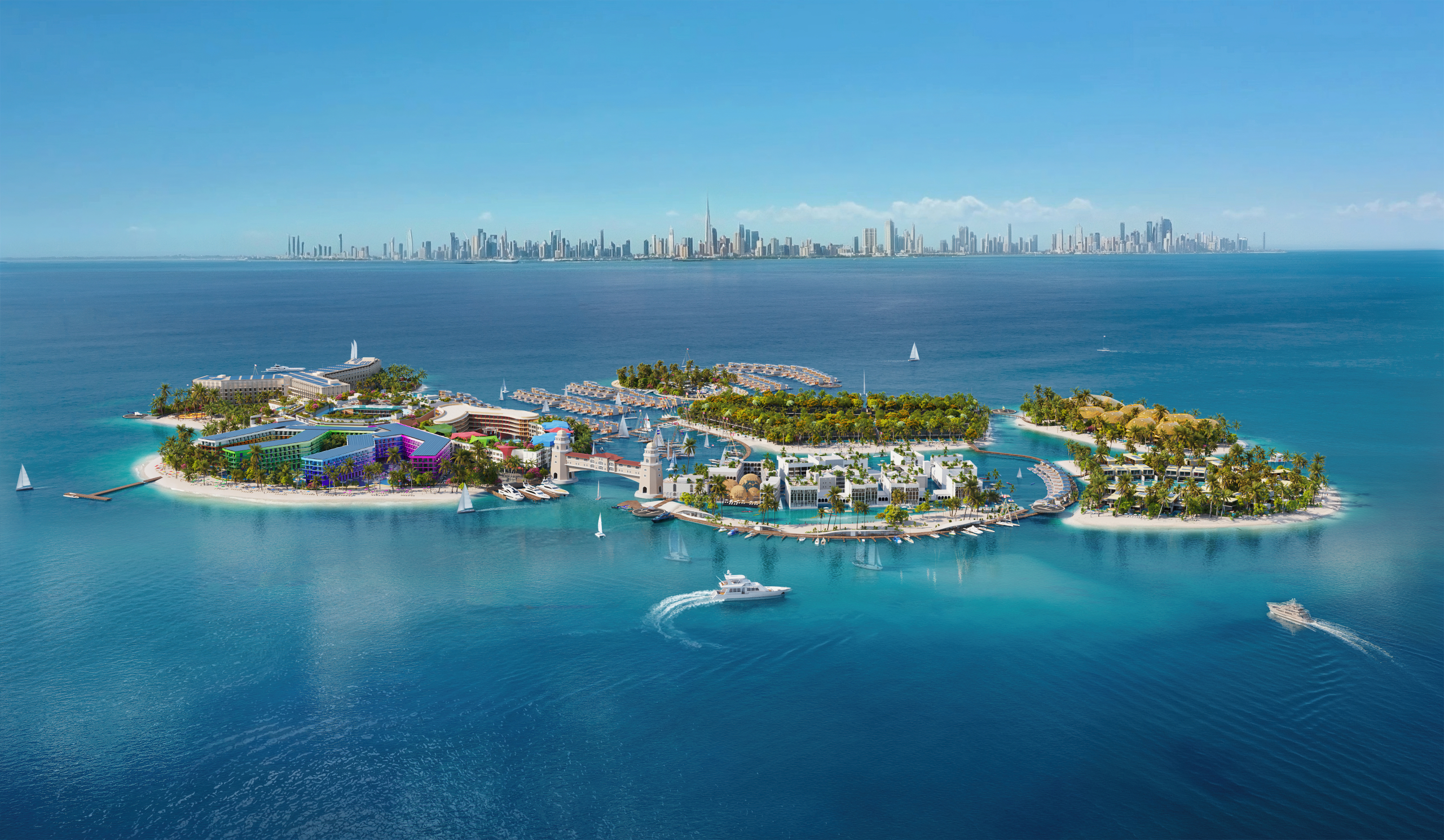 Aerial view of The Heart of Europe at The World Islands, Dubai