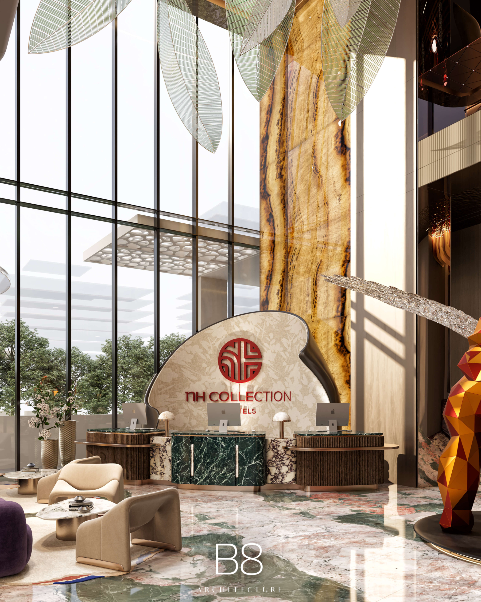 NH Collection branded hotel and residence reception lobby