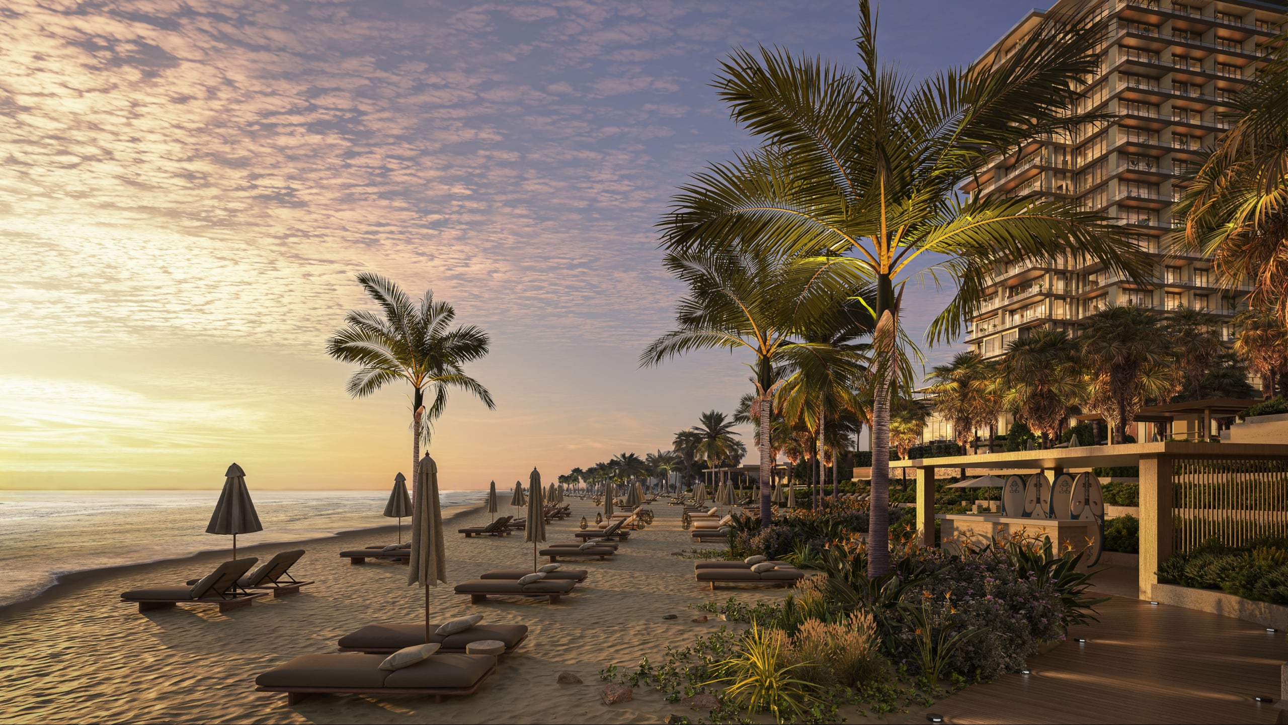 Exterior-Ground-Level_Dusk_Draft-2-e1707930882666-3834×2160 4 Bedroom Luxury Residence — Nobu Residences,Al Marjan Island