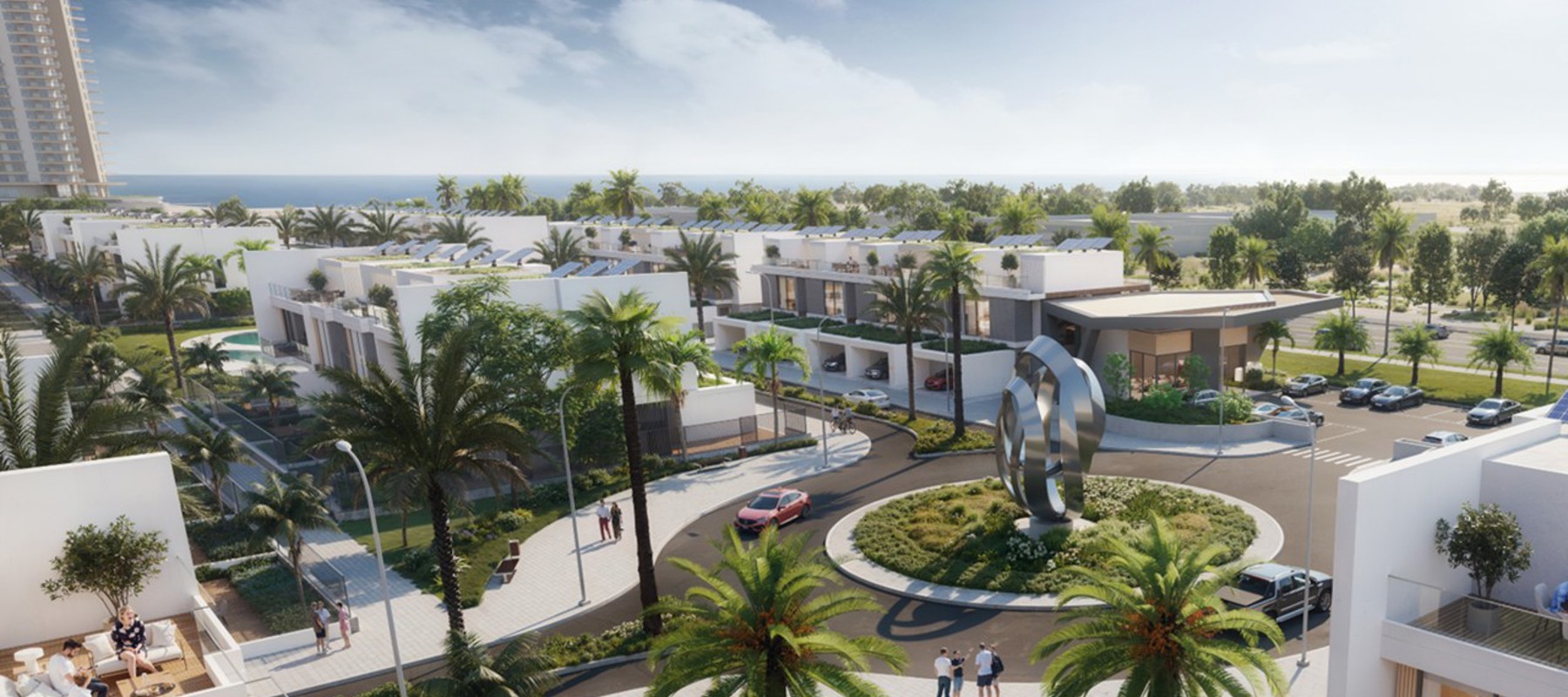 Landscaped townhouse exterior at Aila Homes