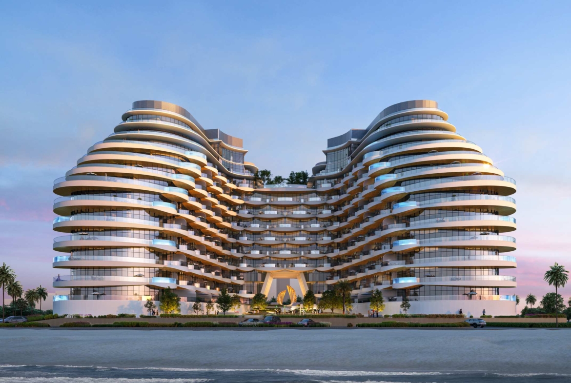 Exterior render of Aqua Arc on Al Marjan Island, view 2