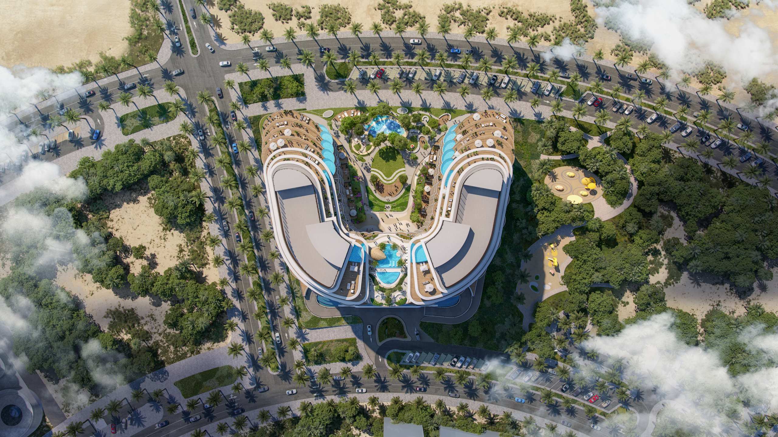 Exterior render of Aqua Arc on Al Marjan Island, view 3