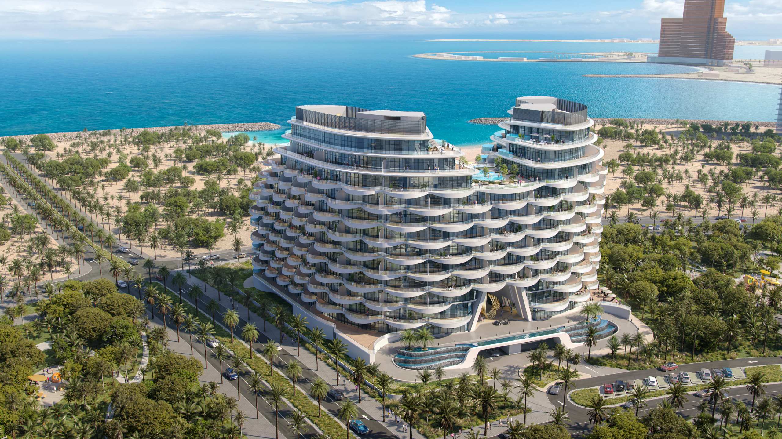 Exterior render of Aqua Arc on Al Marjan Island, view 4