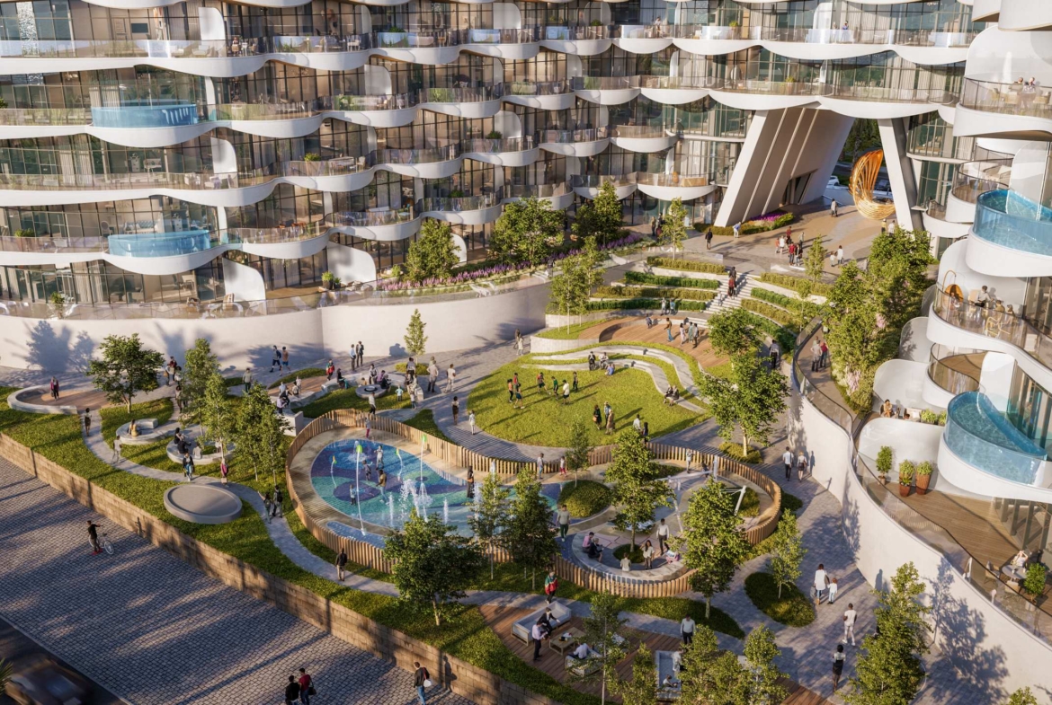 Exterior render of Aqua Arc on Al Marjan Island, view 5
