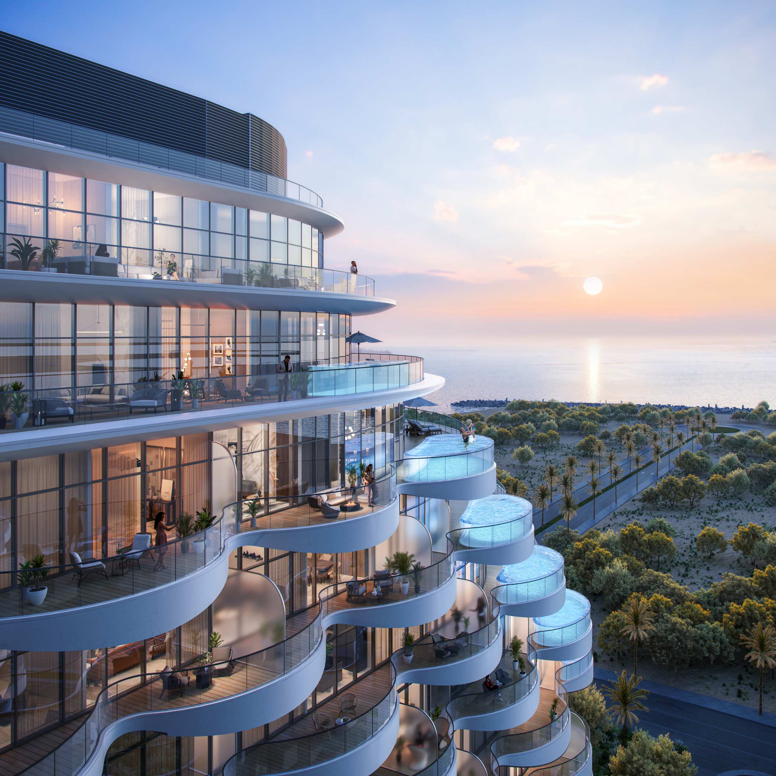Exterior render of Aqua Arc on Al Marjan Island, view 7