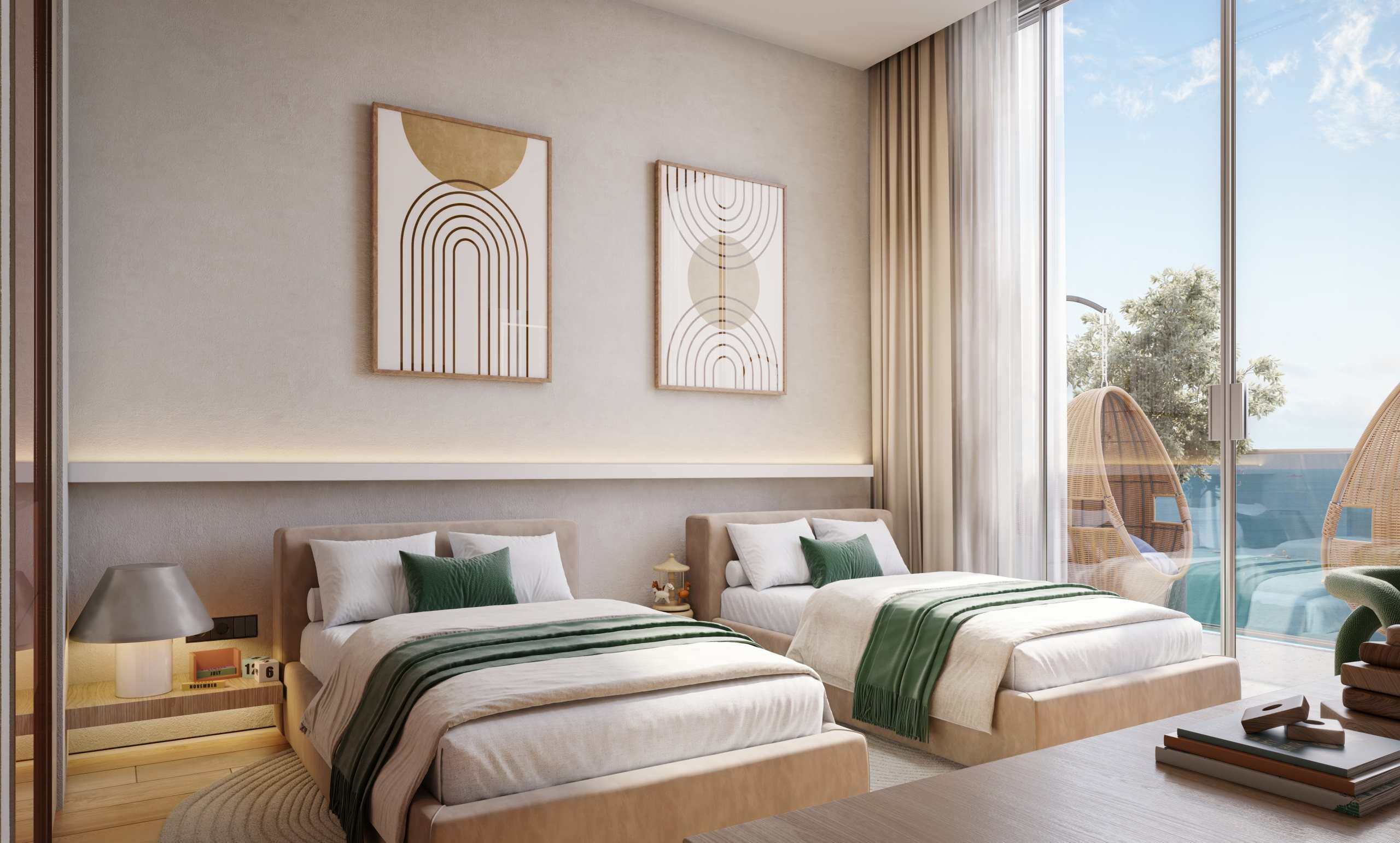 Bedroom interior at Aqua Maya on Al Marjan Island