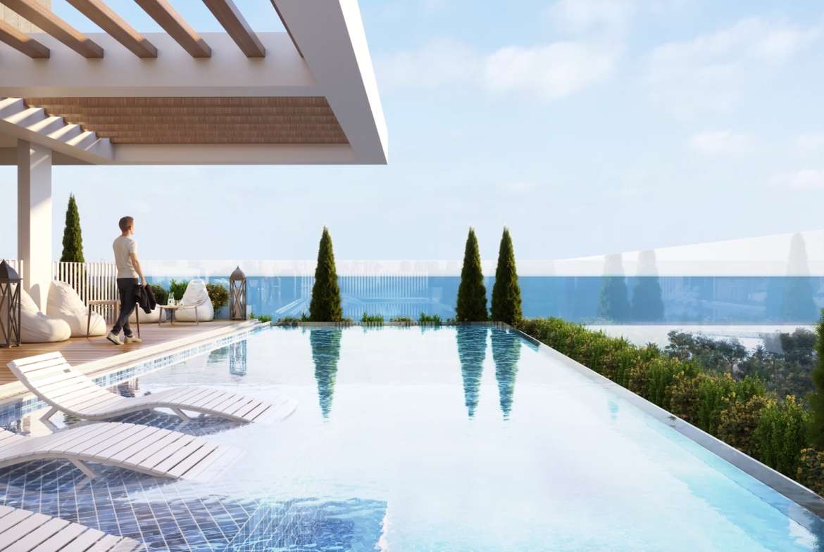 Exterior architectural detail at Aquino on Al Marjan Island