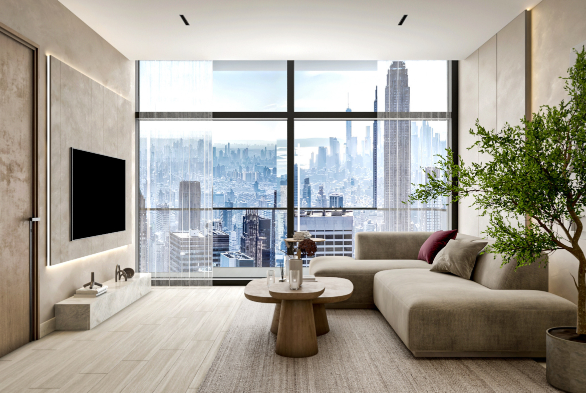 Living area in an Aquino one-bedroom residence