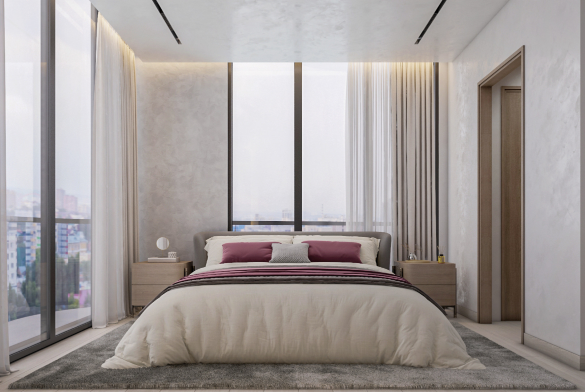 Bedroom interior in an Aquino two-bedroom residence
