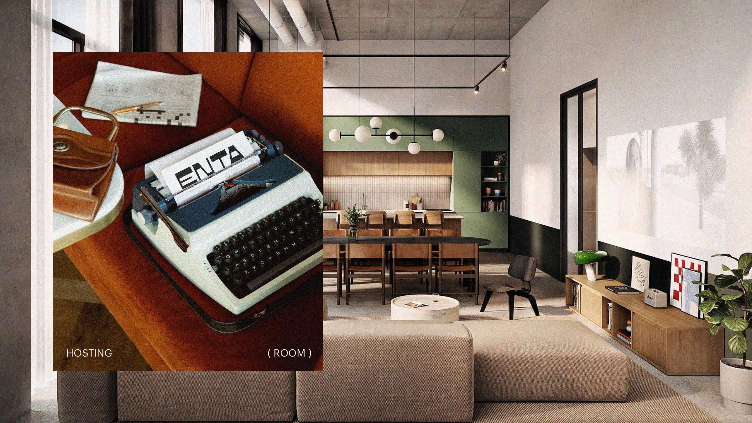 ENTA hosting lounge ENTA Mina resident hosting room and chef kitchen interior