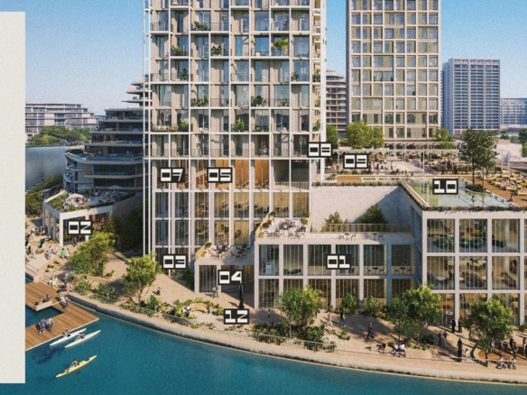 ENTA Mina residential exterior beside the waterfront promenade