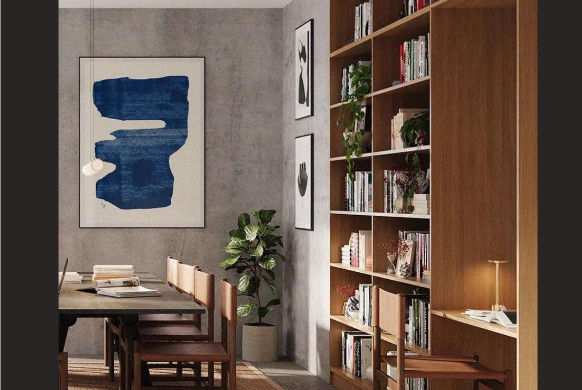 ENTA Mina resident library and flexible workspace interior