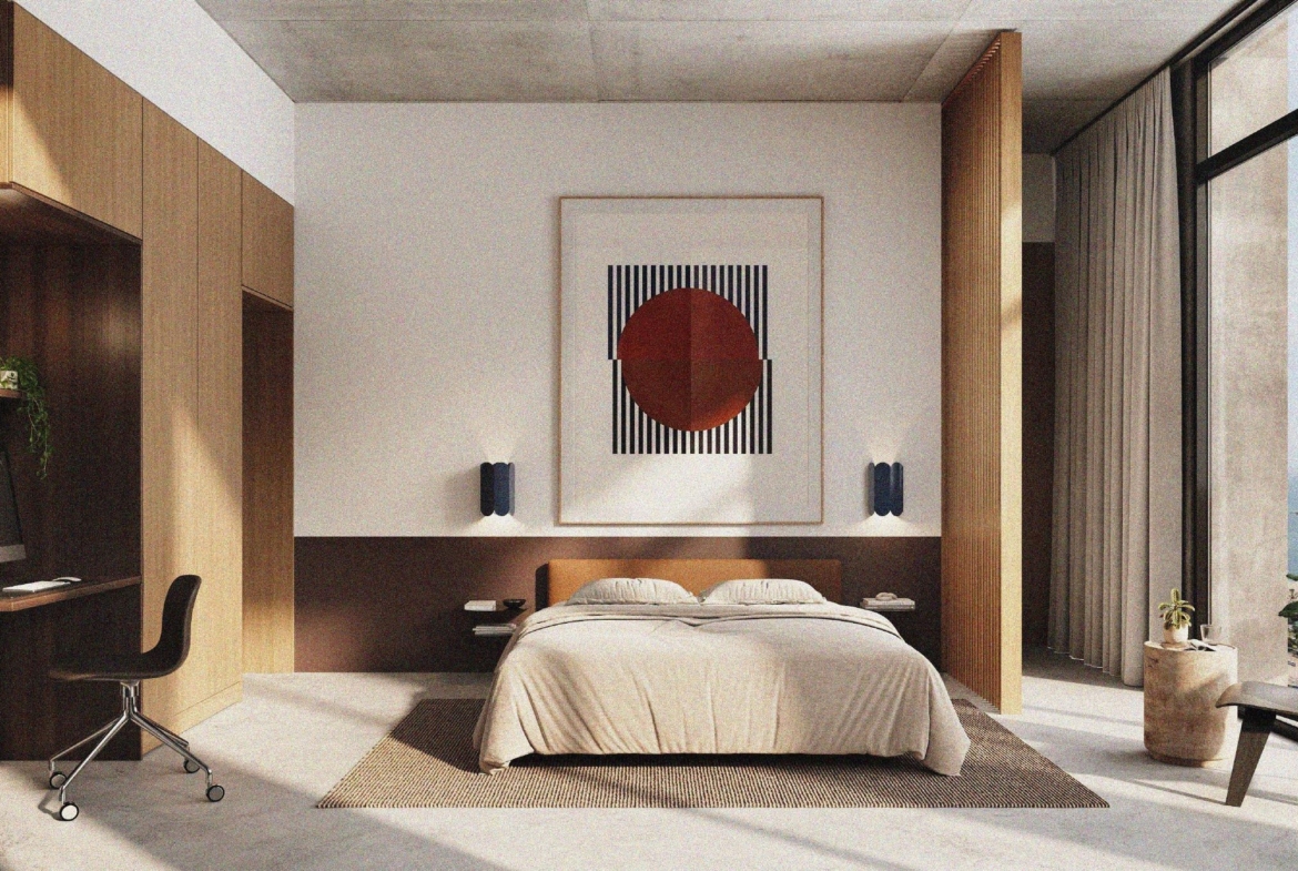 ENTA Mina contemporary bedroom with natural finishes
