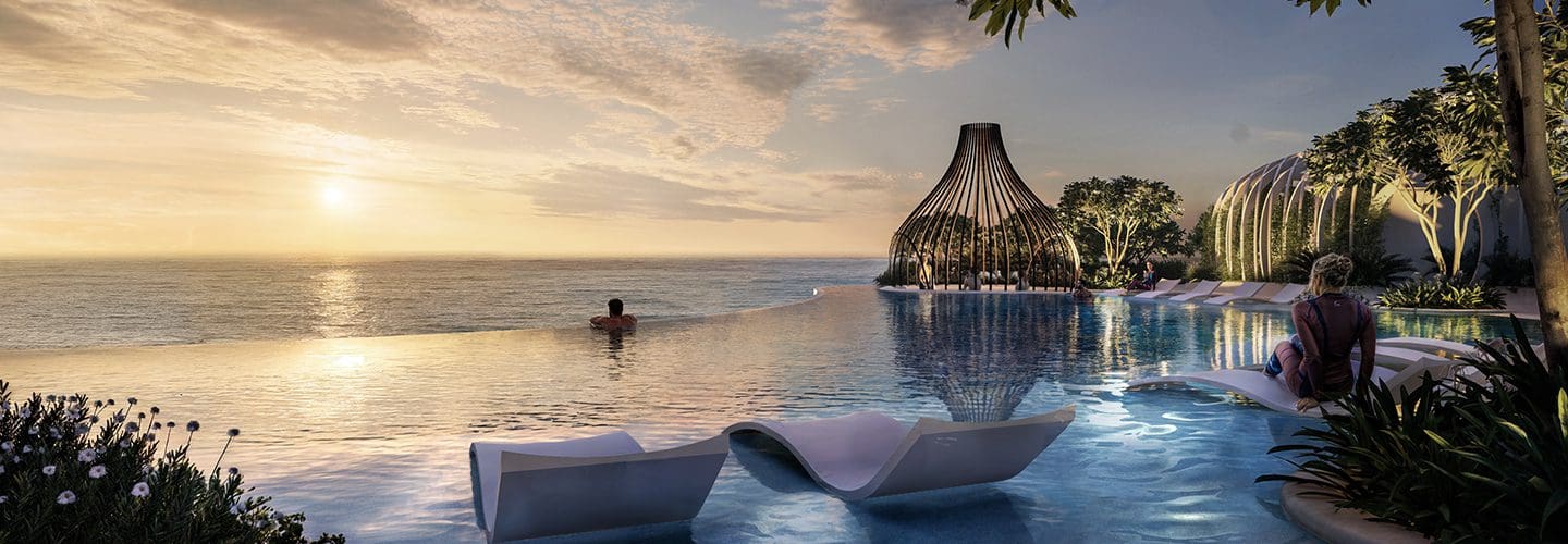Rooftop infinity pool overlooking the sea at La Mazzoni