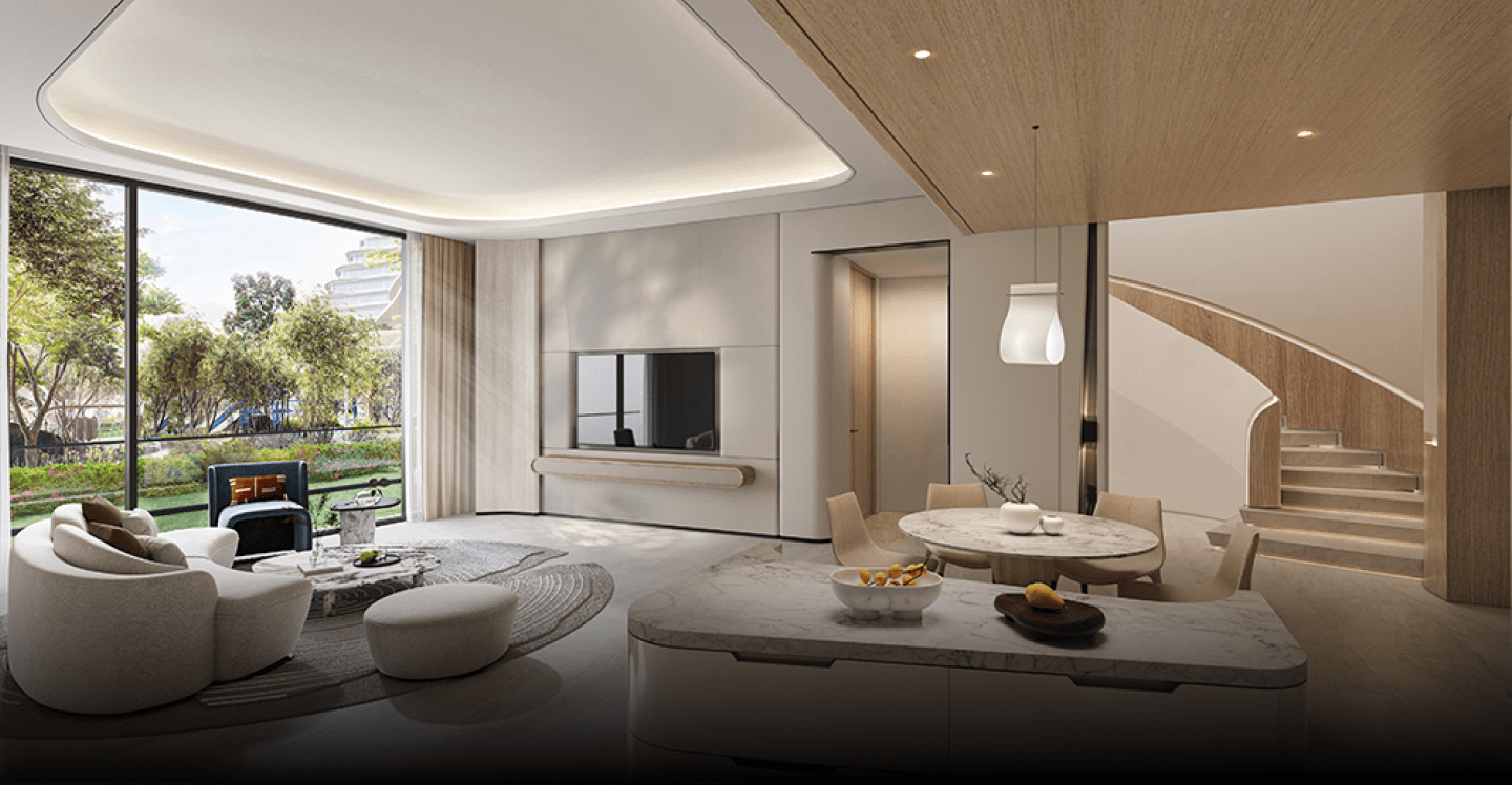Duplex living and dining interior at La Mazzoni