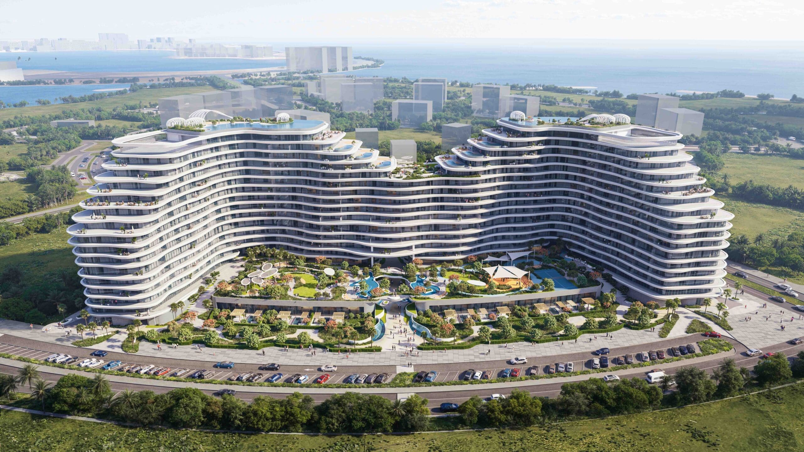 Architectural rendering of La Mazzoni residences on Al Marjan Island