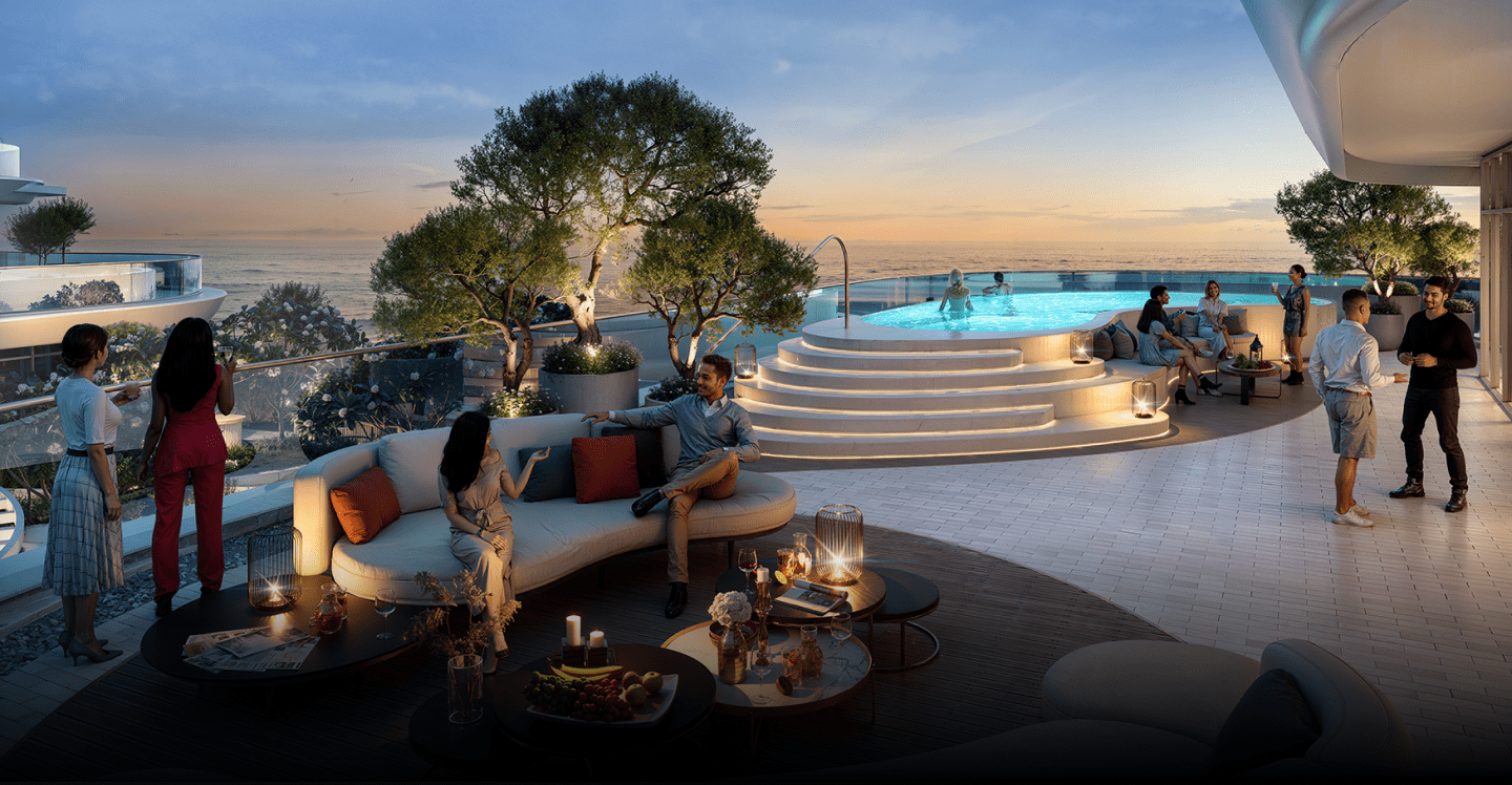 Penthouse terrace and private pool rendering at La Mazzoni